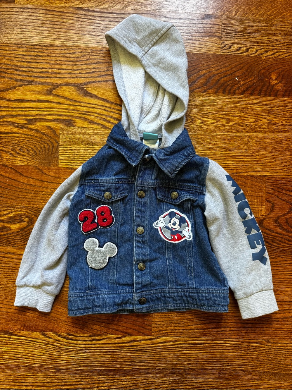 Disney Mickey Mouse Hooded Denim Jean Jacket 4T Toddler Boys Blue Gray
